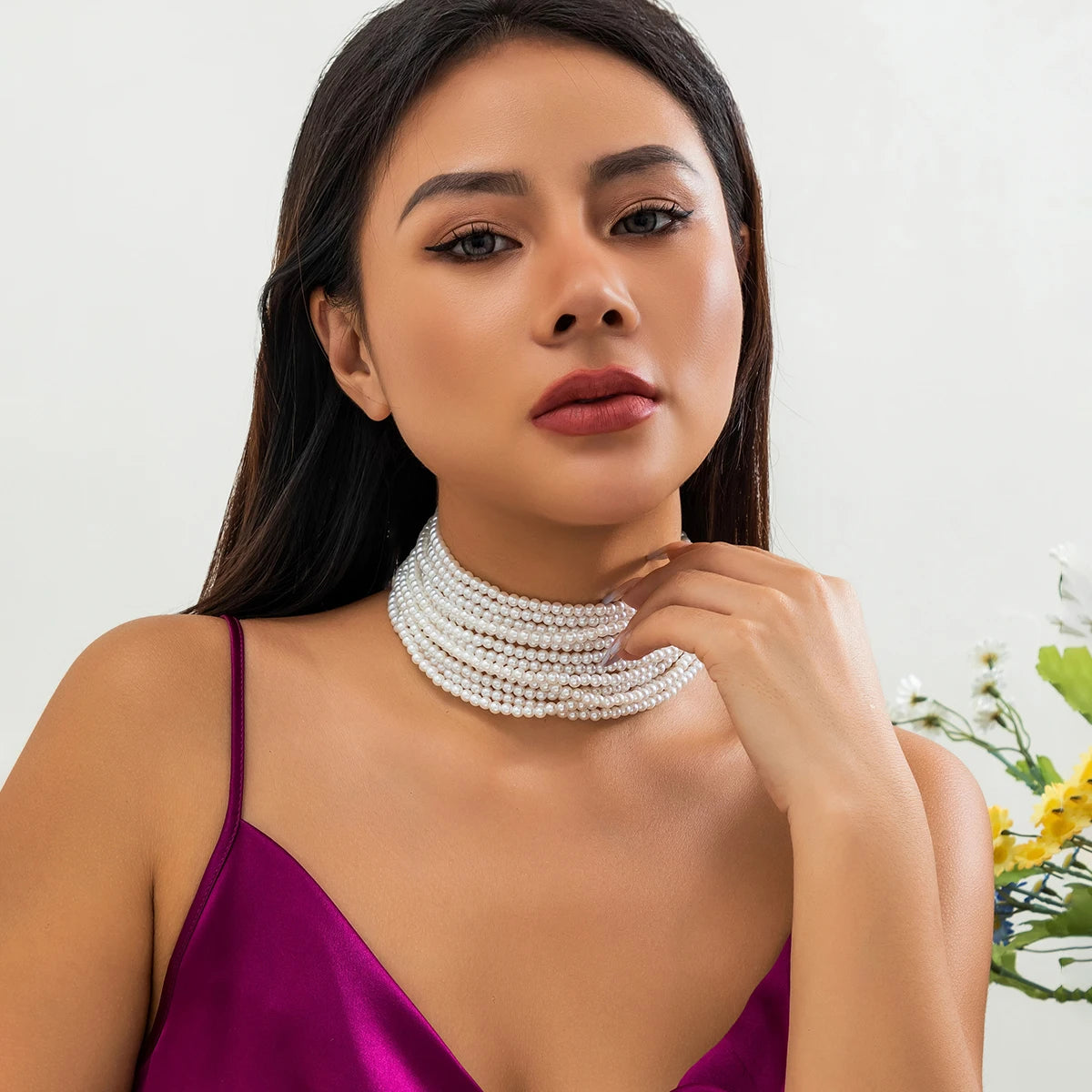 Multilayer Elegant Imitation Pearl Chunky Beads Chain Necklace for Women Wedding Bridal Goth Clavicle Choker Neck Accessories