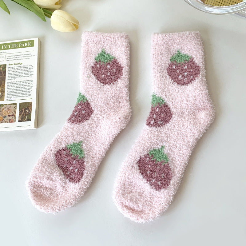 Coral Fleece Thickened Warm Colorful Cartoon Fruit Socks