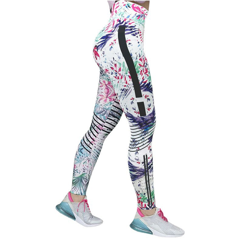 High Elastic Printed Yoga Pants for Women, High Waist, Tummy Control, Fitted Leggings, Gym Workout Bottoms