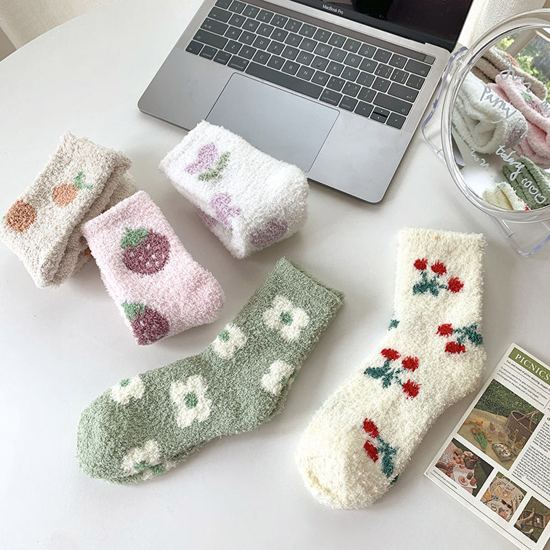 Coral Fleece Thickened Warm Colorful Cartoon Fruit Socks