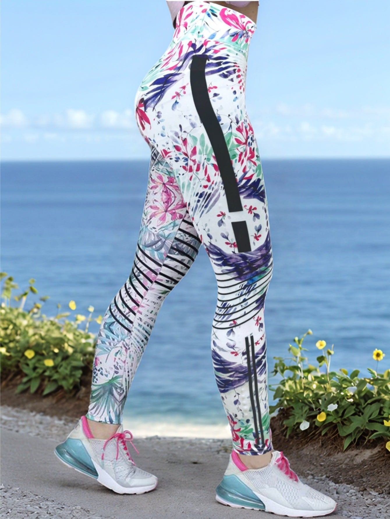 High Elastic Printed Yoga Pants for Women, High Waist, Tummy Control, Fitted Leggings, Gym Workout Bottoms
