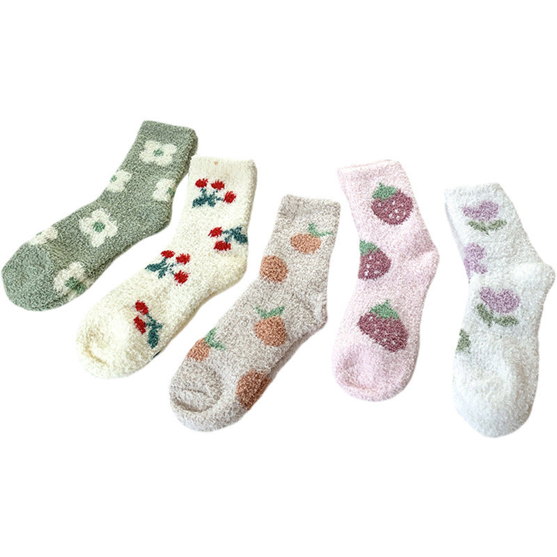 Coral Fleece Thickened Warm Colorful Cartoon Fruit Socks