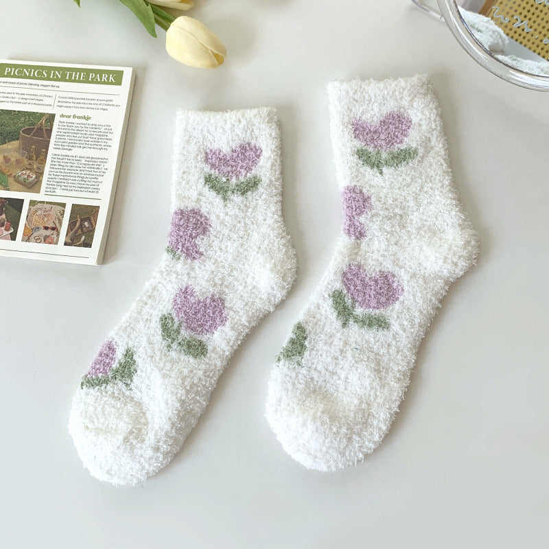 Coral Fleece Thickened Warm Colorful Cartoon Fruit Socks