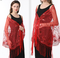 Mesh sequin dress cape cheongsam dress long summer waistcoat with ball tassel shawl wedding dress cape
