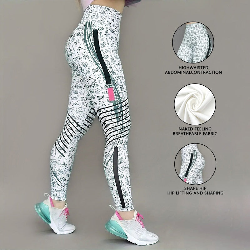 High Elastic Printed Yoga Pants for Women, High Waist, Tummy Control, Fitted Leggings, Gym Workout Bottoms