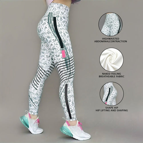 High Elastic Printed Yoga Pants for Women, High Waist, Tummy Control, Fitted Leggings, Gym Workout Bottoms