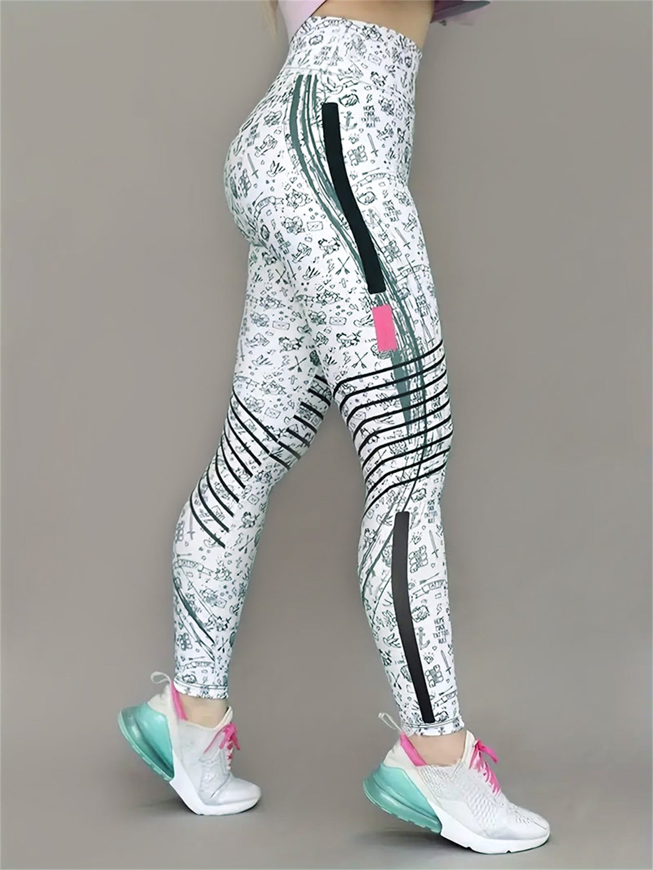High Elastic Printed Yoga Pants for Women, High Waist, Tummy Control, Fitted Leggings, Gym Workout Bottoms