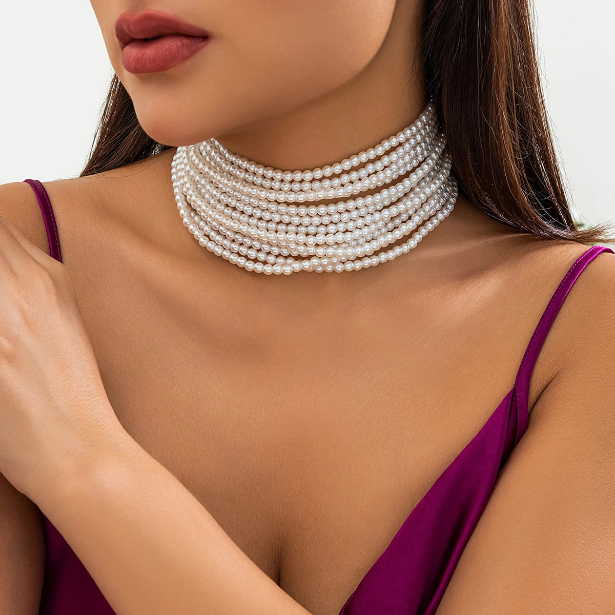 Multilayer Elegant Imitation Pearl Chunky Beads Chain Necklace for Women Wedding Bridal Goth Clavicle Choker Neck Accessories